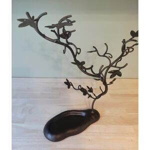 Large Bronze Tree Jewelry Display Sculpture (16”tall 9.5”base) Earring Leaves